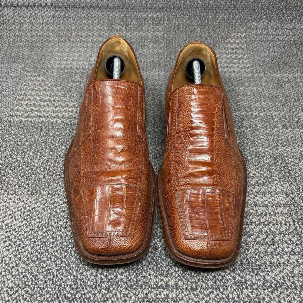 David Eden Men's 11 Genuine Crocodile Ostrich Exotic Leather Loafers Brown